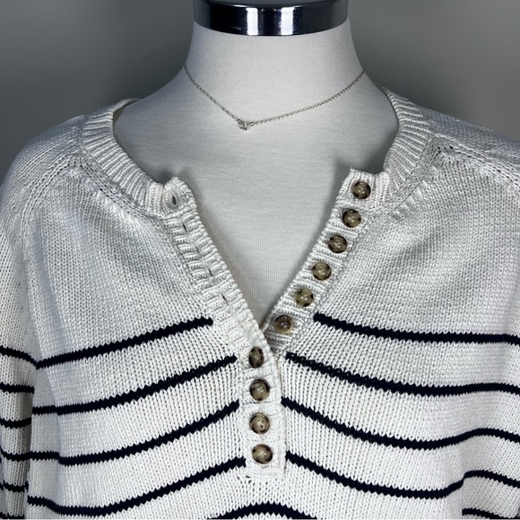 Sezane Women's Leontine Jumper Sweater in Ecru Navy Knit Cotton Size Small - Picture 4 of 10